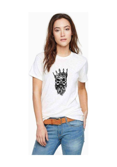Gamblıng King Skull Baskılı Beyaz Kadın Tshirt