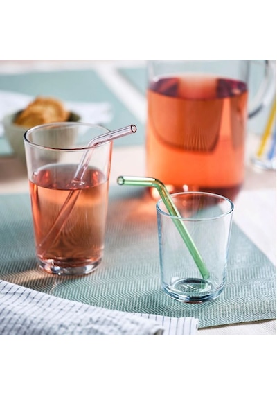 Ikea Blakaxa 4'lü Cam Kokteyl Pipeti Ve Temizleme Fırçası 18 Cm Lacivert Yeşil Turuncu Pembe Çok Renkli