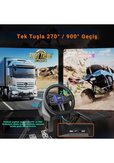 Pxn V900 Gen2 Hall Effect Oyun Direksiyonu 270 /900 Pc Ps3 Ps4 Xbox One Xbox Series X S Nintendo Switch Uyumlu Pedallı Yarış Direksiyonu