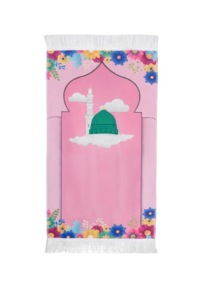 Baskılı Pembe Kız Çocuk Namaz Seccadesi Pembe-b