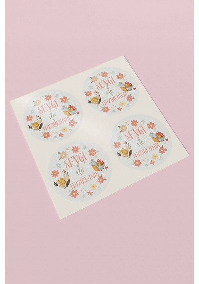 Sevgi İle Hazırlandı Kuşlu Sticker 3x3cm St2288 Çok Renkli