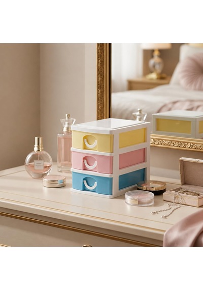 3 Katlı Çekmeceli Organizer, Pastel Renkli Mini Masaüstü Düzenleyici, Makyaj Masası Takı Ve Kozmetik Saklama Kutu Genel