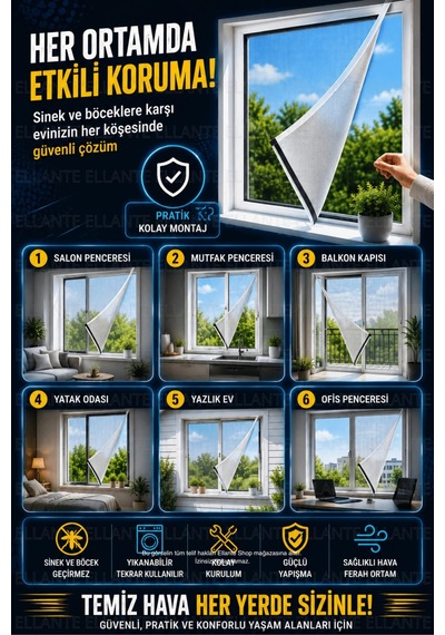 Premium Yapışkanlı Sineklik Seti 75x125 Cm Tek Kanatlı Pencere Kapı Sinekliği Güçlü Yapışma Yıkanabi