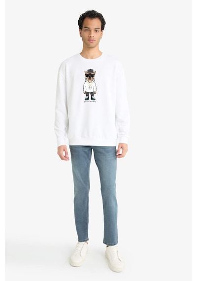 Defacto Boxy Fit Bisiklet Yaka Baskılı Sweatshirt E9331ax25auwt34 Beyaz