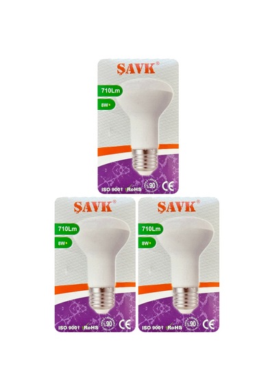3 Adet Şavk 8w 54w Sarı Işık 3000k E27 Duylu Kalın Duy Led R63 Ampul