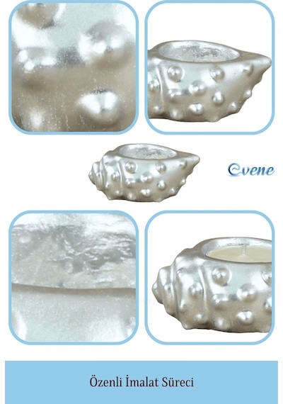 Mumluk Şamdan Tealight Mum Uyumlu Deniz Kabuğu Model - Gümüş