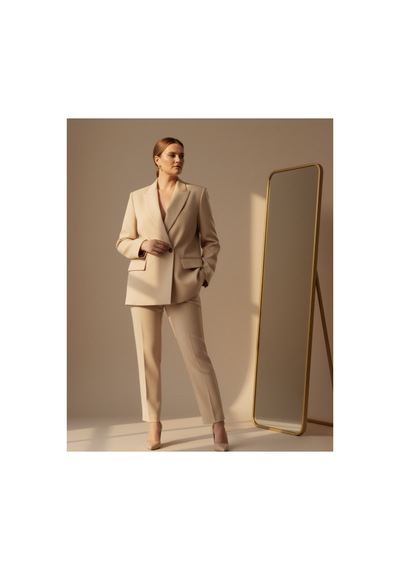 Hanezza Çift Düğmeli Blazer Ceket Plus Size Krem - 789093682 Krem