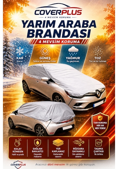 Fiat Egea Cross Uyumlu Yarım Araba Brandası Pratik Araba Brandası 4 Mevsim Koruma Gri