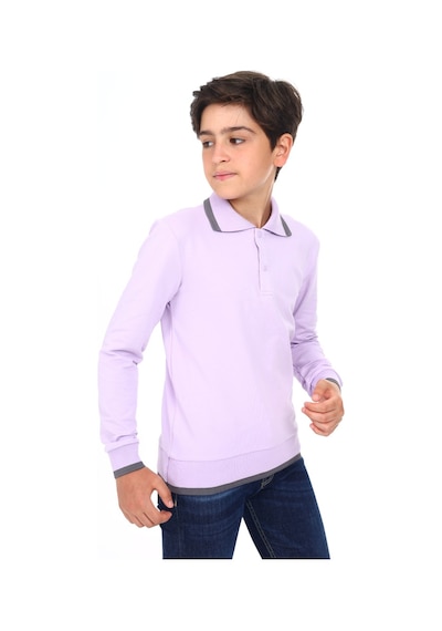 Toontoy Kids Toontoy Erkek Çocuk Regular Fit Polo Yaka Baskılı Sweatshirt - 2 İplik Lila
