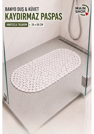 Mainshop Vantuzlu Banyo Duş Ve Küvet Kaydırmaz Paspas - 34 X 68 Cm - Beyaz M-130