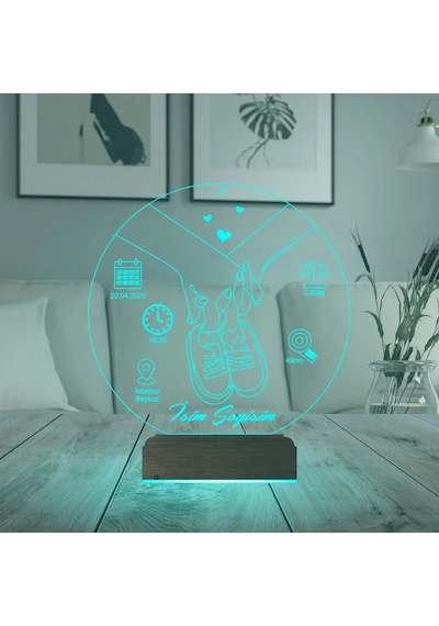 Luvivia Yeni Doğan Bebek Hediye Kişiye Özel 3d Lamba - Masa Gece Lambası V2 Şeffaf