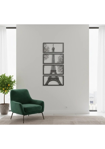 Eyfel Kulesi Metal Tablo 4'lü Set Lazer Kesim Paris Duvar Tablosu