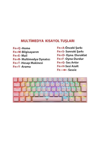 Blueforce Majesty 62 Tuşlu Rgb Mini Gaming Oyuncu Mekanik Klavye Red Switch Pembe