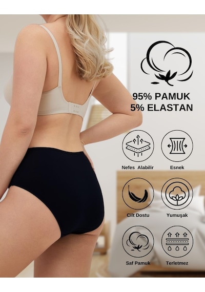 Alya Underwear Kadın Pamuklu Bato Kesim Külot - 3 Adet Beyaz - 3'lü Paket Çok Renkli T01