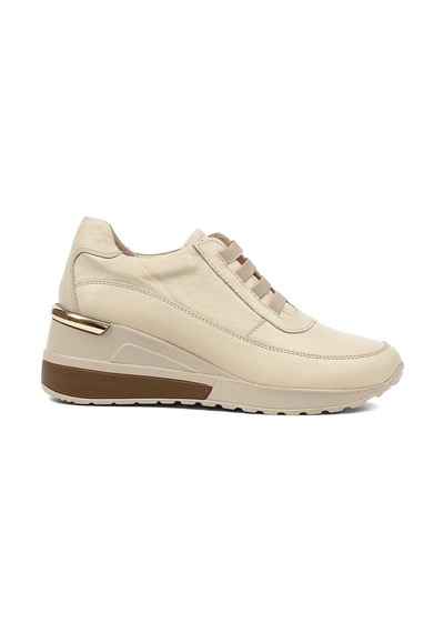 Kadın Bej Dolgu Topuklu Deri Sneaker