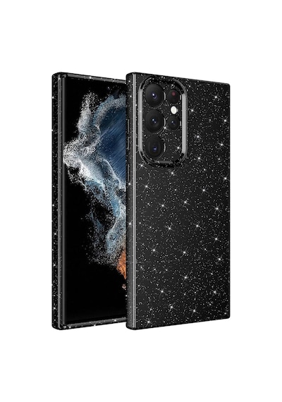 Samsung Uyumlu Galaxy S22 Ultra Kılıf Kamera Korumalı Simli Lüks Zore Koton Kapak Siyah