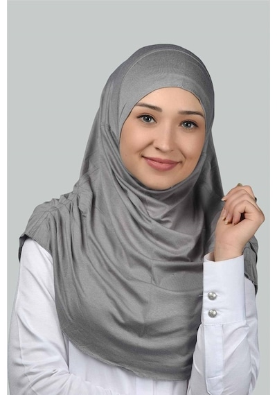 Altobeh Hazır Türban Büzgülü Pileli Pratik Eşarp Tesettür Hijab - Namaz Örtüsü - Gri