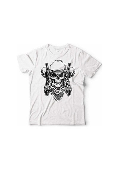 Cowboy Skull Hold Guns Outlaw Kovboy Kuru Kafa Çocuk Tişört 001