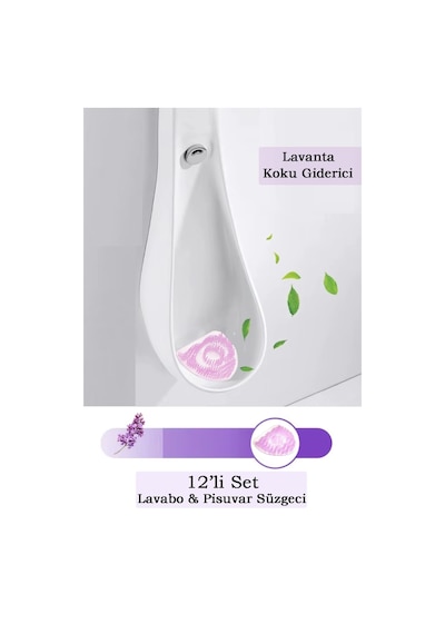 12'li Set Lavanta Kokulu Pisuvar Süzgeci Lavabo Yer Gideri Koku Giderici Hijyenik Tuvalet Matı