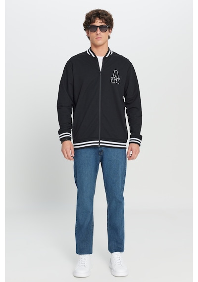 AC&Co / Altınyıldız Classics Erkek Sıyah 2 İplik Pamuklu Standart Fit Normal Kesim Fermuarlı Kolej Yaka Yan Cepli Sweatshirt Siyah