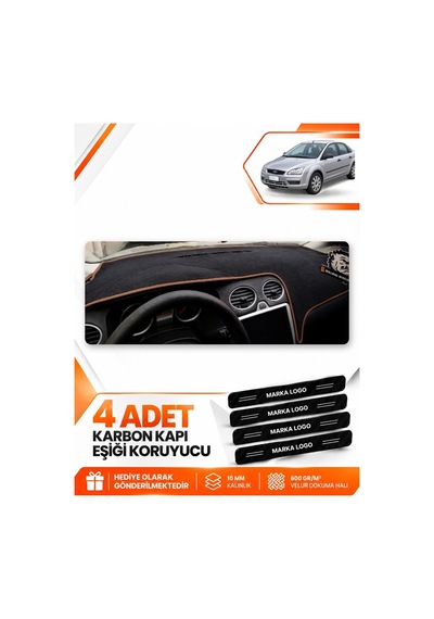 Ford Focus 2 2005-2008 Uyumlu Ön Torpido Koruma Kılıfı Halısı Örtüsü - Siyah Kahverengi