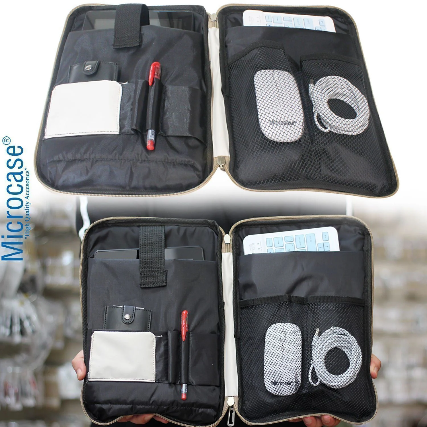 Microcase Apple İpad Air 11 2026 İle Uyumlu Omuz Askılı El Tutacaklı Universal Sleeve Taşıma Çantası Al4346 Pembe Mavi Krem Çanta