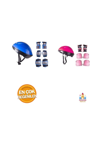 Pembe Ve Mavi Bisiklet Scooter Kask Dizlik Seti - Güvenliği Ön Planda Tutan Koruyucu Ekipman Çok Renkli