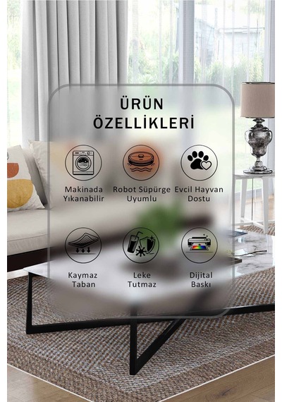 Yıkanabilir Kaymaz Taban Dijital Baskılı Halı Ve Yolluk Leke Tutmaz Salon & Mutfak Halısı - 1175 Kahverengi