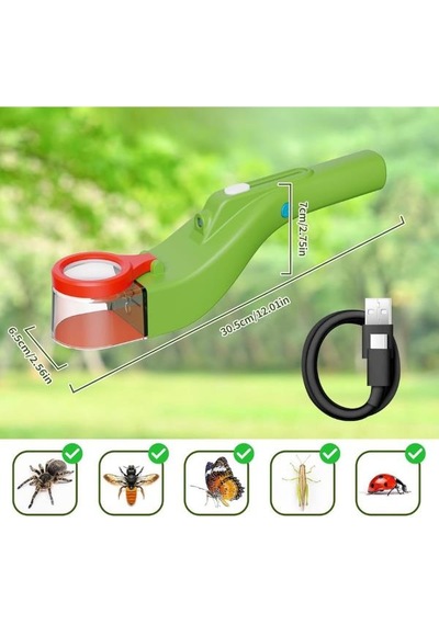 Temel Işıklı Usb Şarjlı Böcek Yakalama Ve İnceleme Aracı, 5x Mercekli Temassız Gözlem Cihazı