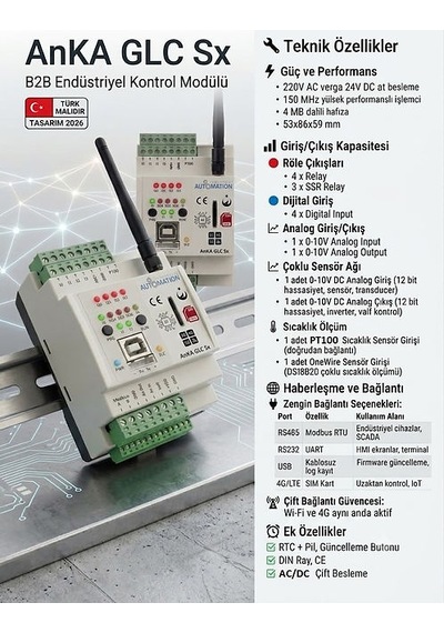 Anka Glc-sx ,ray Tip 220vac/24vdc 4d1a1pt/7d1a Gsm Plc Cpu Modül