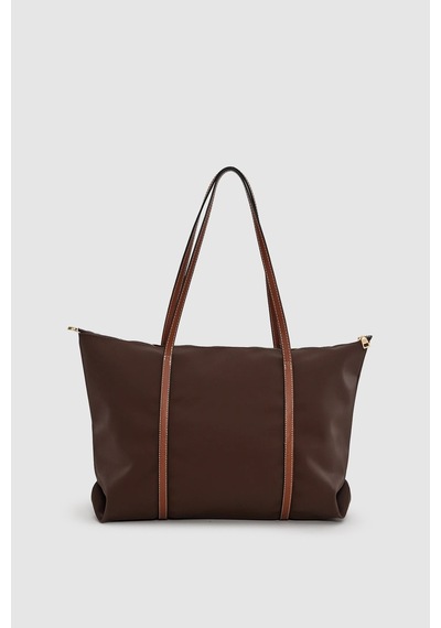 Wuclo Velie Paraşüt Kumaş Şeritli Shopper Çanta Acı Kahve-taba Acı Kahverengi - Taba