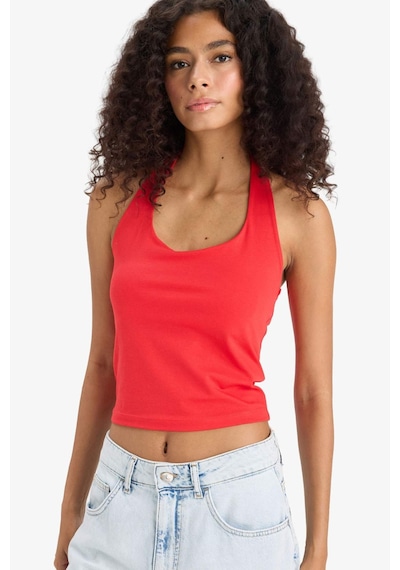 DeFacto Fit Dar Kesim Crop Halter Yaka Kırmızı Bluz F6279AX25SMRD51