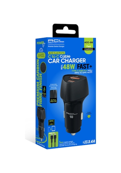 Acl Acc-08 48w Süper Hızlı Araç Şarj Cihazı - Pd 30w + Qc 3.0 18w Çift Port