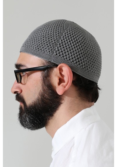 Örme Esnek Orlon Namaz Takke - Gri - Smz