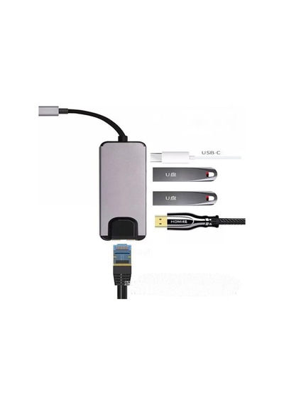 Ally 5In1 Usb 3.1 Type C To Hdmı 2Xusb 3.0 Rj45 Ethernet Dönüşt-Gri
