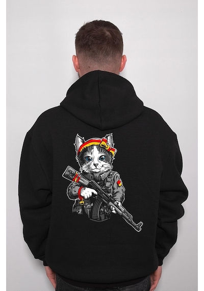 Asker Solider Cat Kedi Warrior Savaşçı Sweatshirt Unisex Kapüşonlu Hoodie 001
