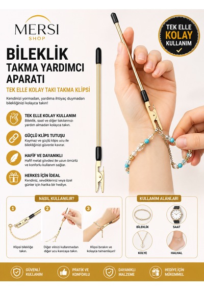 Bileklik Takma Yardımcı Aparatı Tek Elle Kolay Takı Takma Klipsi Açık Altın