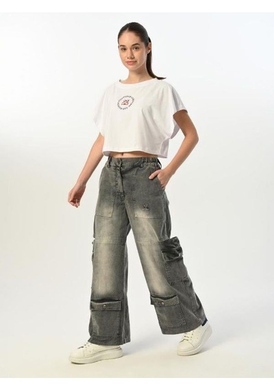 Zekids Kız Çocuk Logo Nakışlı Salaş Crop-15525 Ekru