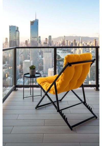 Napper Katlanabilir Sarı Şezlong - Su Geçirmez Kumaş, Metal İskelet, Balkon Ve Bahçe Sandalyesi Sarı