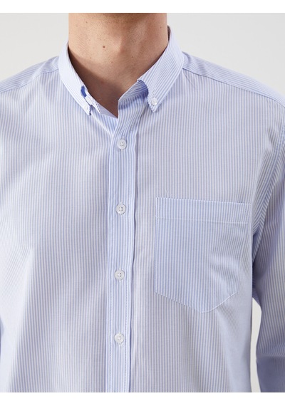 Lcwaıkıkı Classic Mavi Regular Fit Uzun Kollu Çizgili Poplin Erkek Gömlek