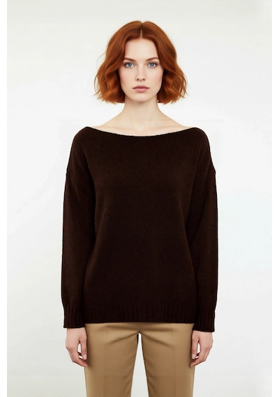 Ersefa Kadın Basic Kayık Yaka Oversize Triko Kazak Rahat Ve Şık İlkbahar kahverengi Ersefa Kadın Basic Kayık Yaka Oversize Triko Kazak Rahat Ve Şık İlkbahar kahverengi
