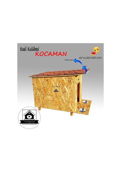 Kedigram Kedi Kulübesi Kocaman Red Kedi Evi Shingle Çatı Kaplamalı