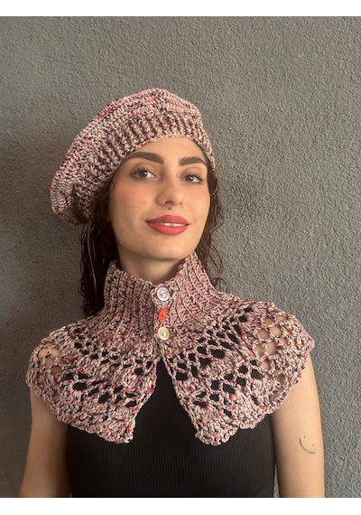 Gönülden Tasarım El Örgüsü Fransız Ressam Bere Ve Boyunluk Kadın Set Pembe
