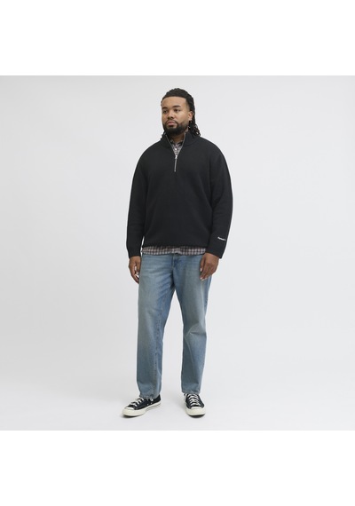 Jack & Jones Büyük Beden Nakis Detayli Loose Fit Triko Kazak - Norrebro - 12283385 Siyah