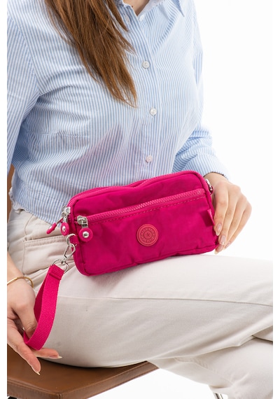 Nemo Bags Fuşya Unisex Cüzdan, 4 Gözlü, Telefonluk, Crinkle Kumaş, Çapraz Askılı Omuz Çantası, 20x12cm Fuşya