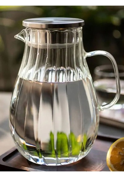 Qerhome Borosilikat Cam Çizgili Sürahi 1800 Ml