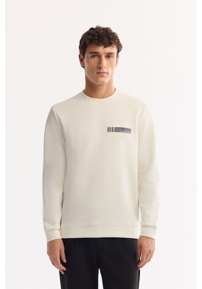 Avva Erkek Ekru Bisiklet Yaka Pamuklu Bi-stretch Baskılı Regular Fit Sweatshirt A52y1260