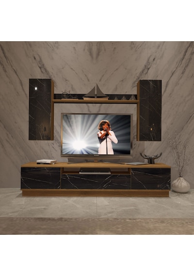 Decoraktiv Trio 5ds Mdf Tv Ünitesi Tv Sehpası Pera - Siyah Mermer
