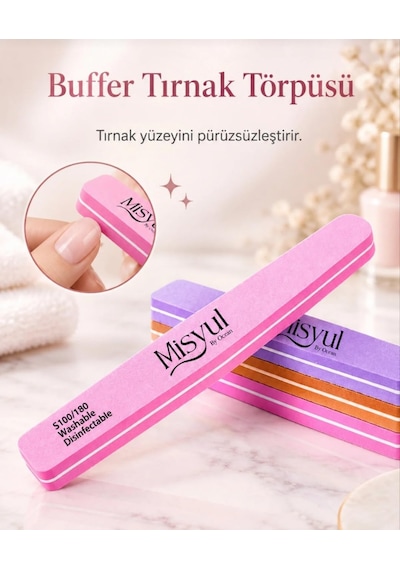 Profesyonel Tırnak Üstü Törpü Buffer 100 180 Renkli Yarım Ay 1 Adet
