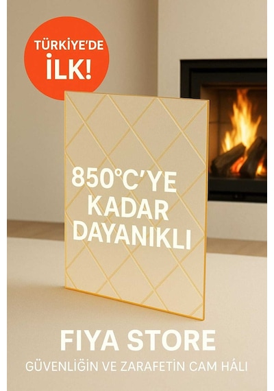 61 X 40 - Baklava Desenli Seramik Cam - Şömine 850 C Dayanıklı Türkiye De İlk